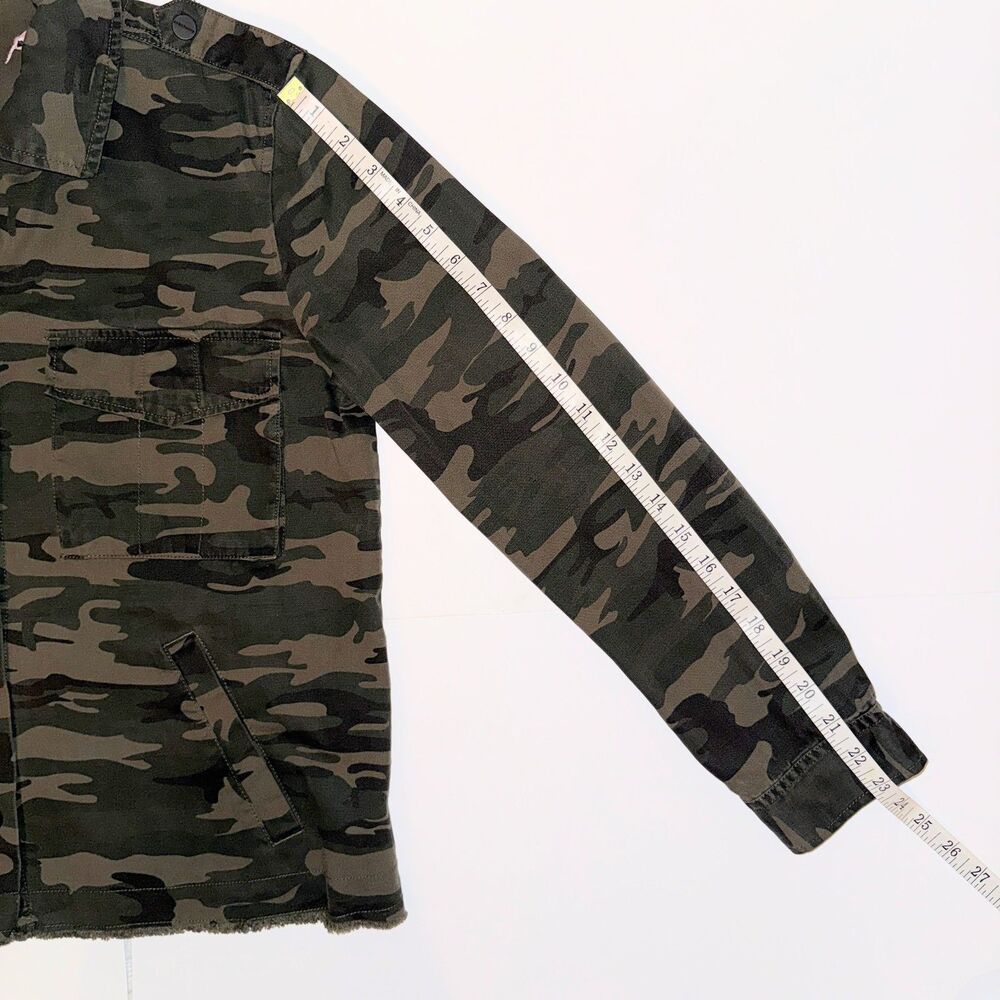 Sanctuary Fray Hem Utility Jacket Green Camo Cotton Canvas Snap Front Military M - Picture 10 of 13